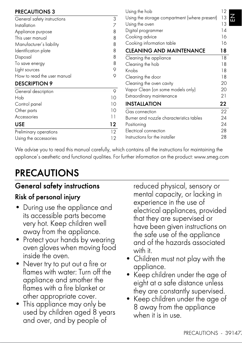 Página 1 del manual Manual de usuario Smeg TRA90SG2