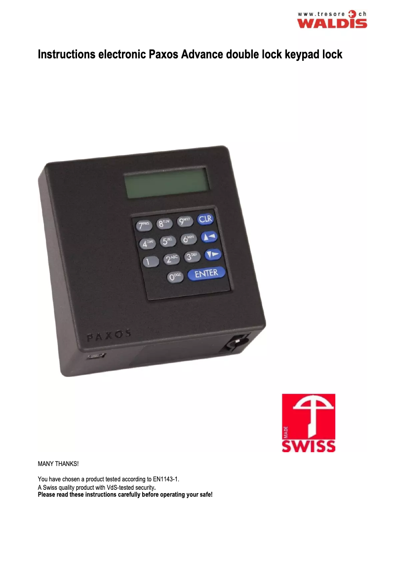 Page 1 de la notice Manuel utilisateur WALDIS Premium 1500TB