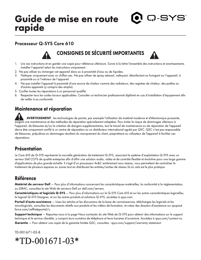 Page 1 de la notice Manuel utilisateur QSC Q-SYS Core 610