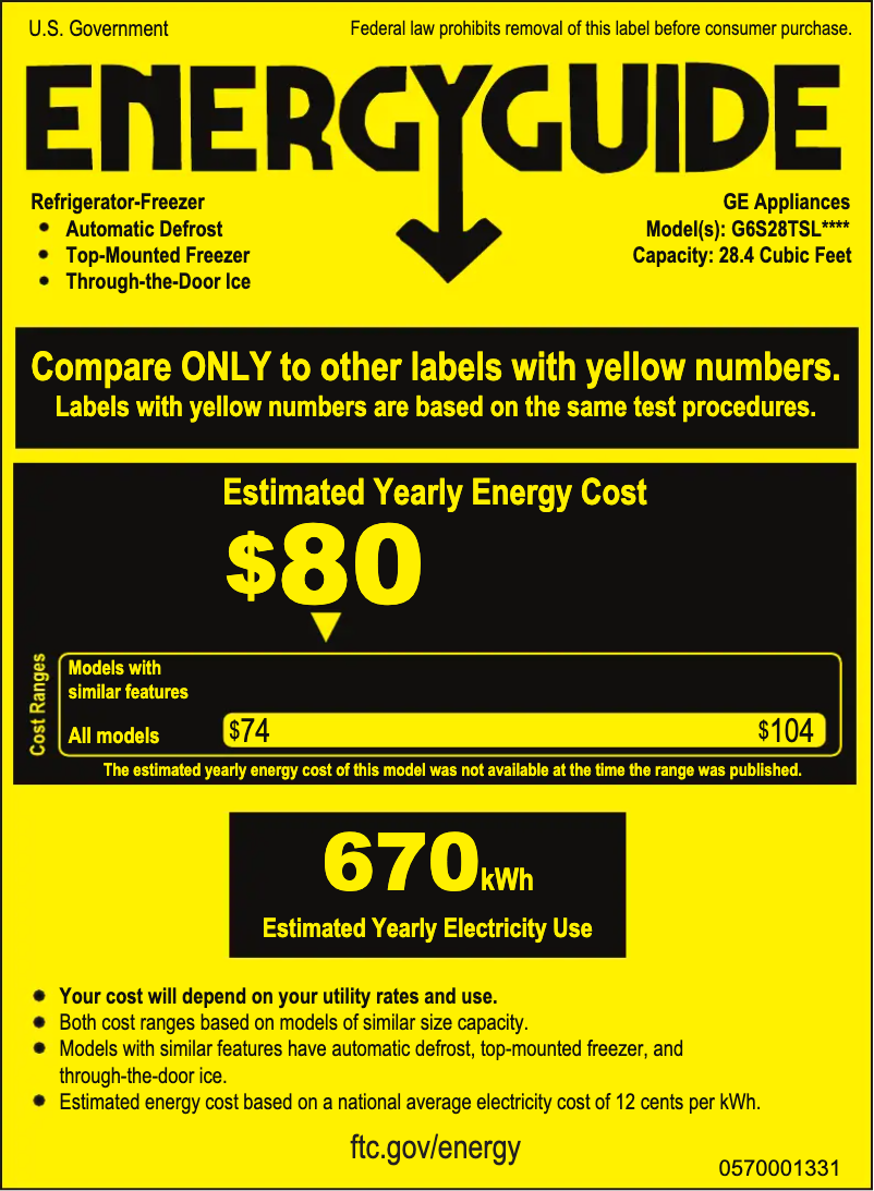 Page 1 de la notice Label énergétique GE G6S28TSLSS