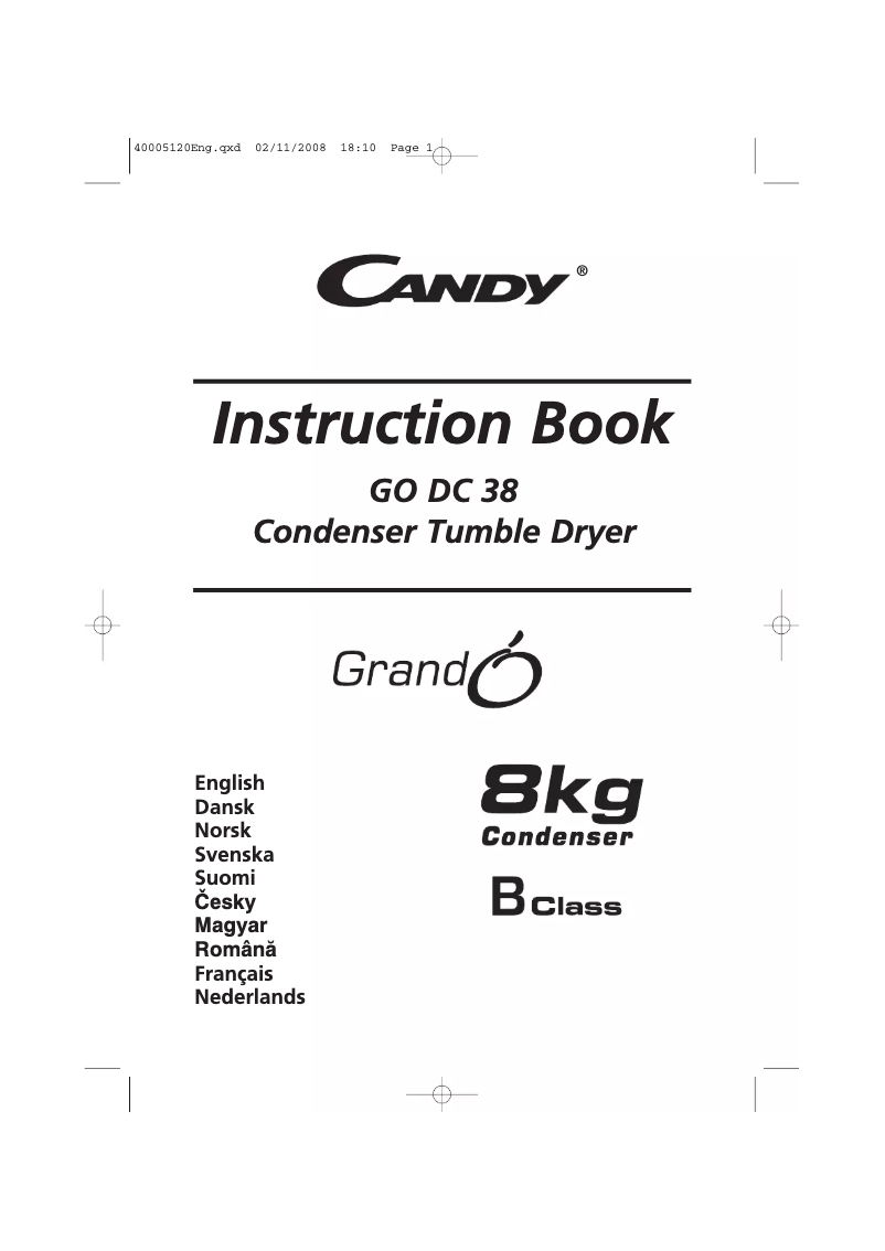 Page n°1 - Manuel utilisateur Candy GO DC38-86S