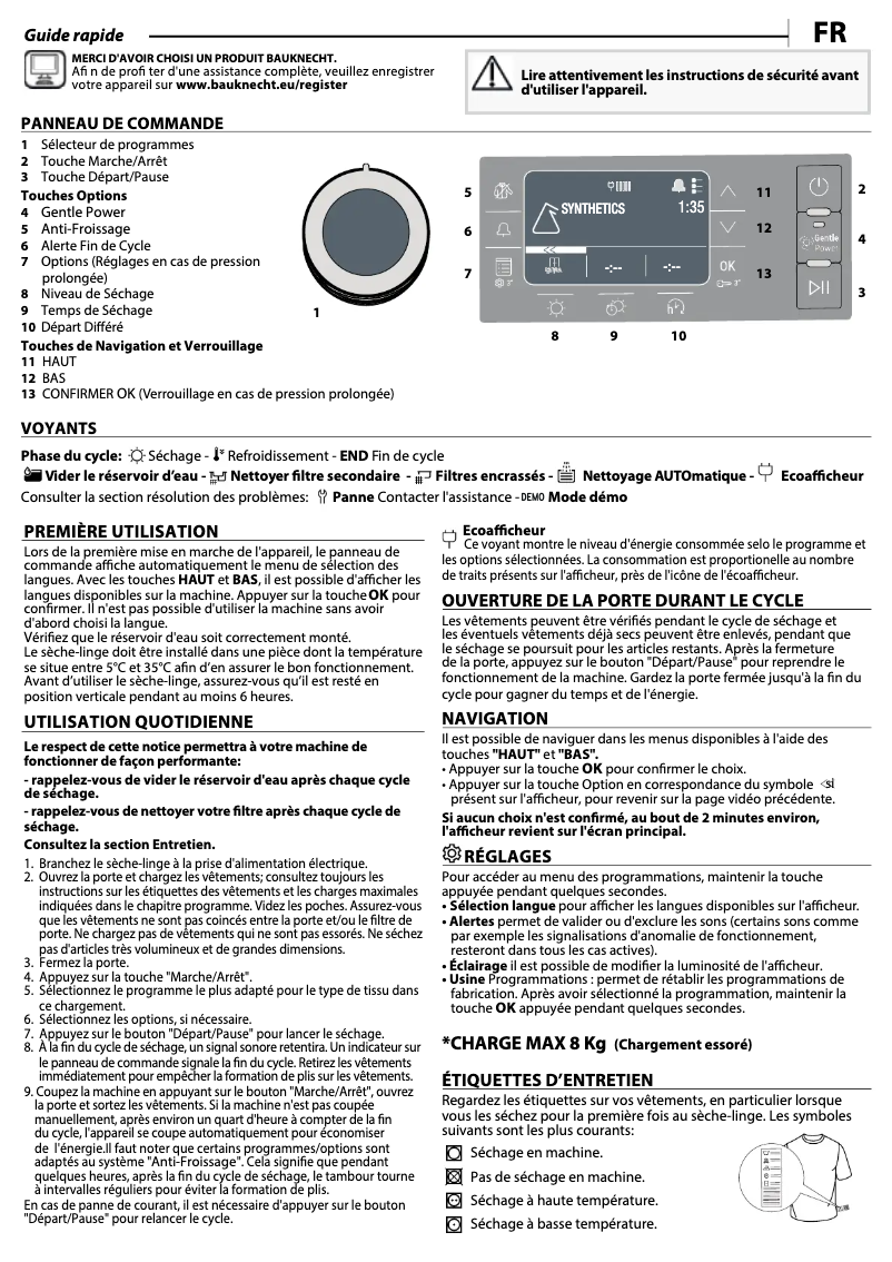 Page n°1 - Mode d'emploi Bauknecht B8 D83WB CH