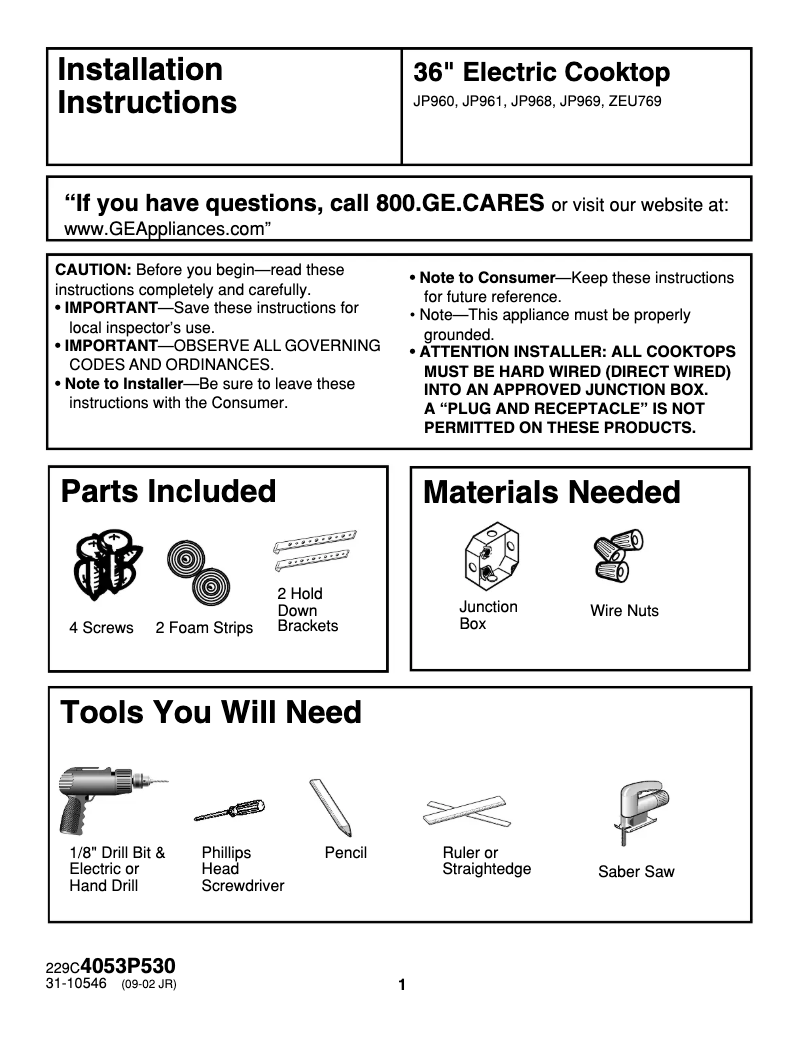 First page image of the manual for Profile JP961SHSS