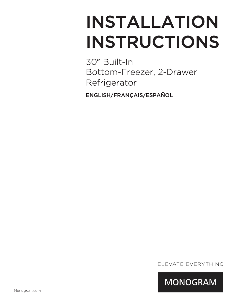 Page n°1 - Guide d'installation Monogram ZIC30GNNII