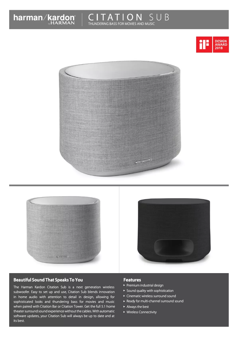 Página 1 del manual Ficha técnica Harman Kardon Citation Subwoofer