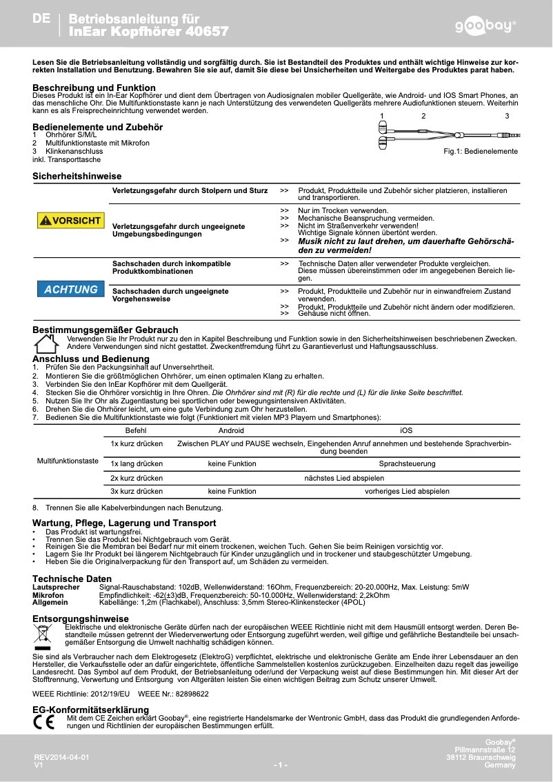 Page 1 de la notice Manuel utilisateur Wentronic 40657