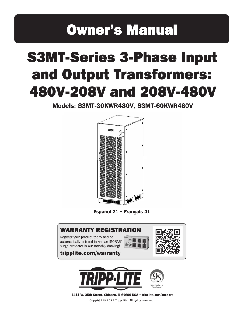 Page 1 de la notice Manuel utilisateur Tripp Lite S3MT-30KWR480V