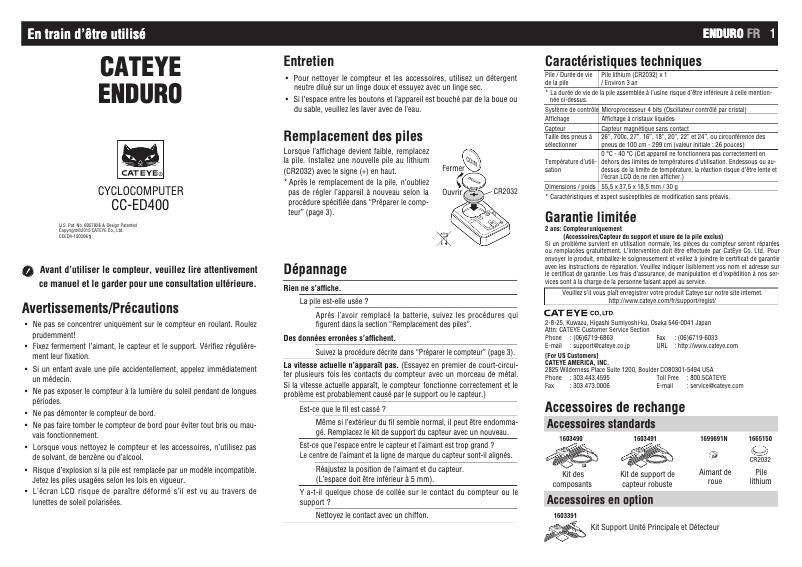 Página 1 del manual Manual de usuario Cateye Enduro 8 CC-ED400