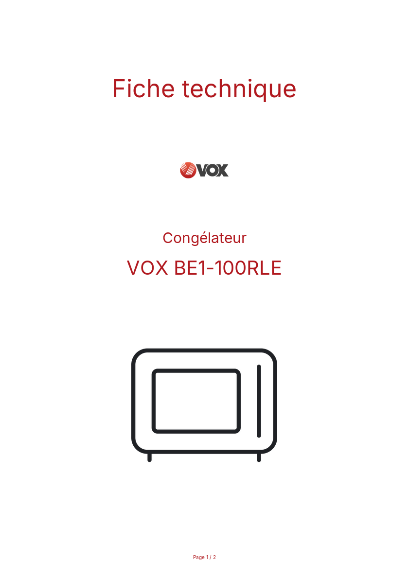 Page n°1 - Fiche technique VOX BE1-100RLE