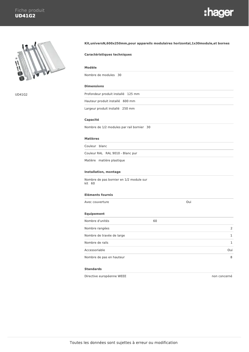 Page n°1 - Manuel utilisateur Hager UD41G2