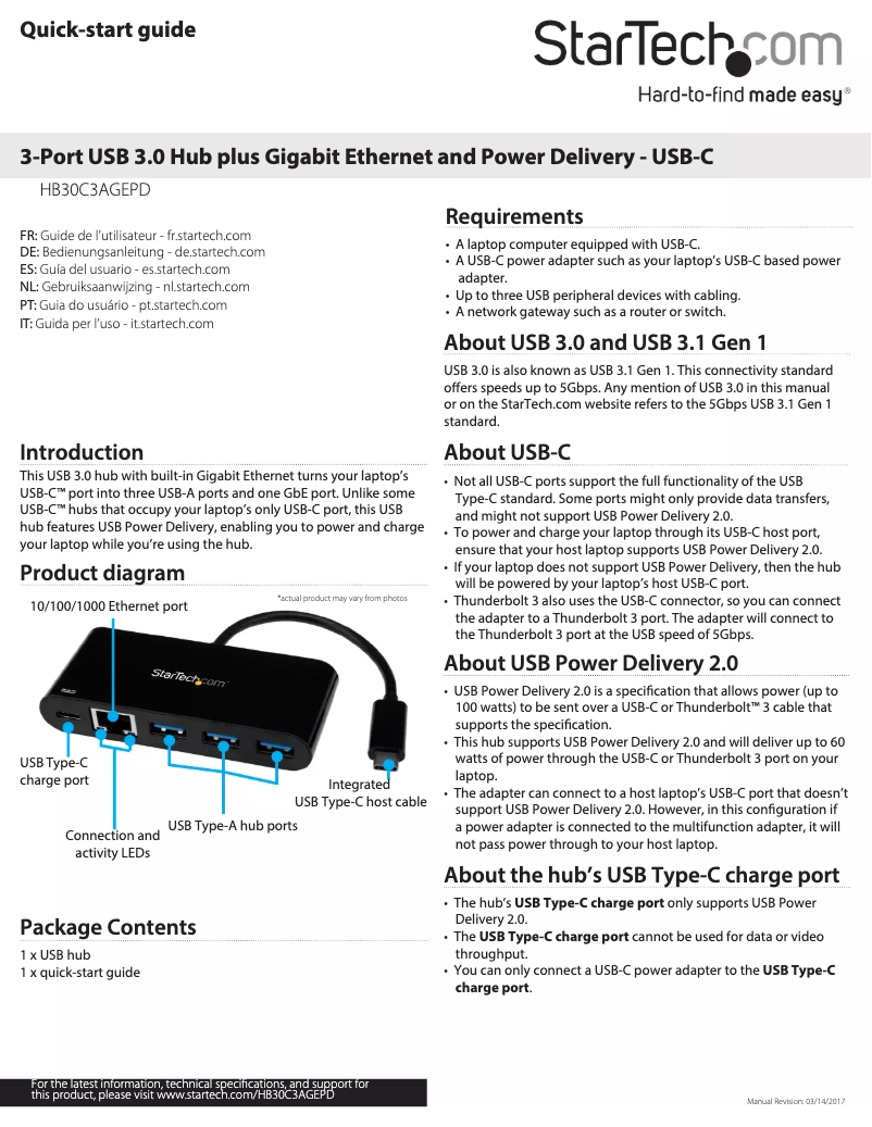 Page n°1 - Manuel utilisateur StarTech.com HB30C3AGEPD