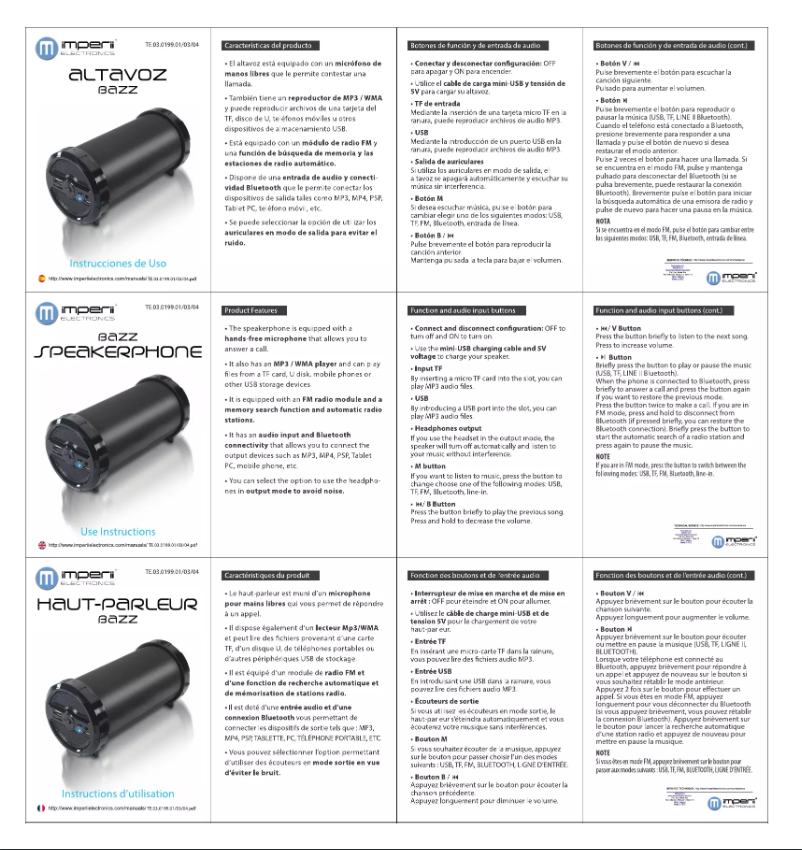 Page n°1 - Manuel utilisateur Imperii Electronics TE.03.0199.04