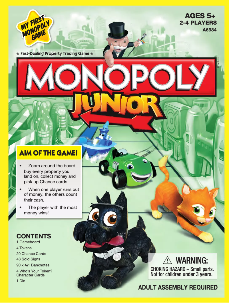 Page 1 de la notice Manuel utilisateur Hasbro Monopoly junior