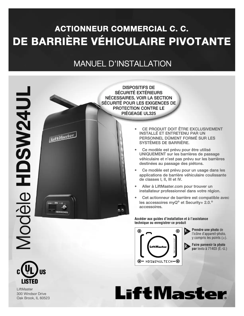 Page n°1 - Manuel utilisateur LiftMaster HDSL24UL