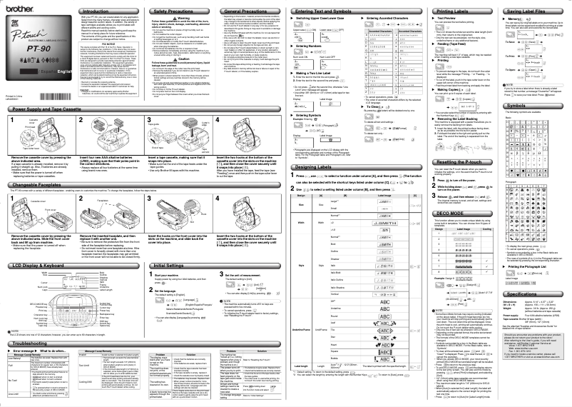 Page 1 de la notice Manuel utilisateur Brother P-Touch 90