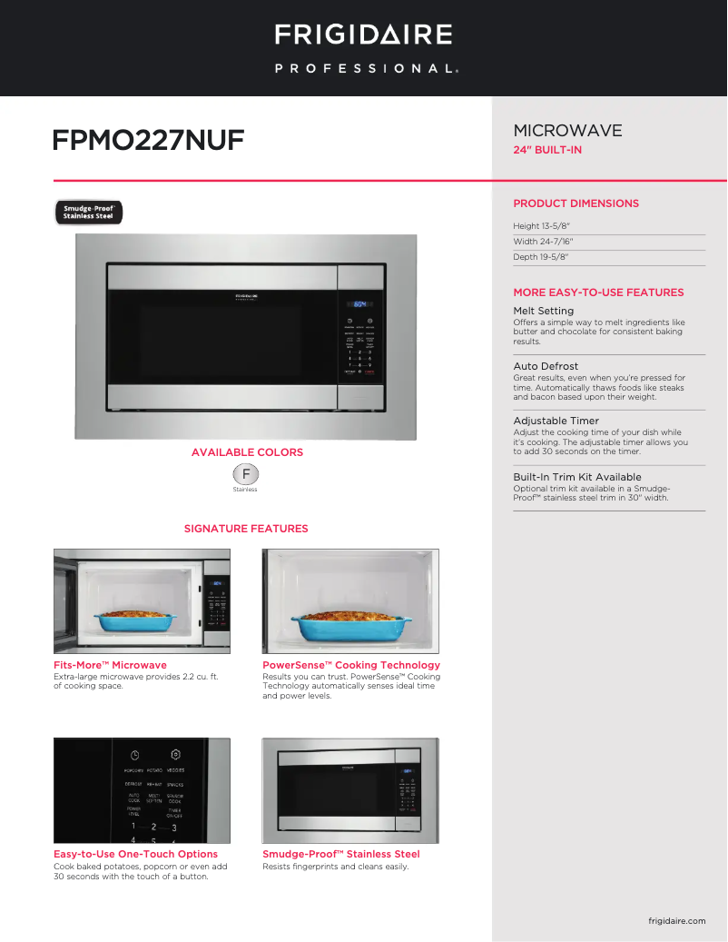 Page n°1 - Fiche technique Frigidaire FPMO227NUF