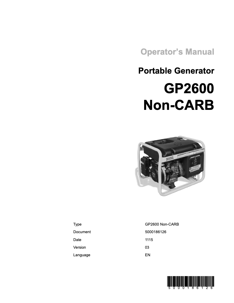 Page n°1 - Manuel utilisateur Wacker Neuson GP2600