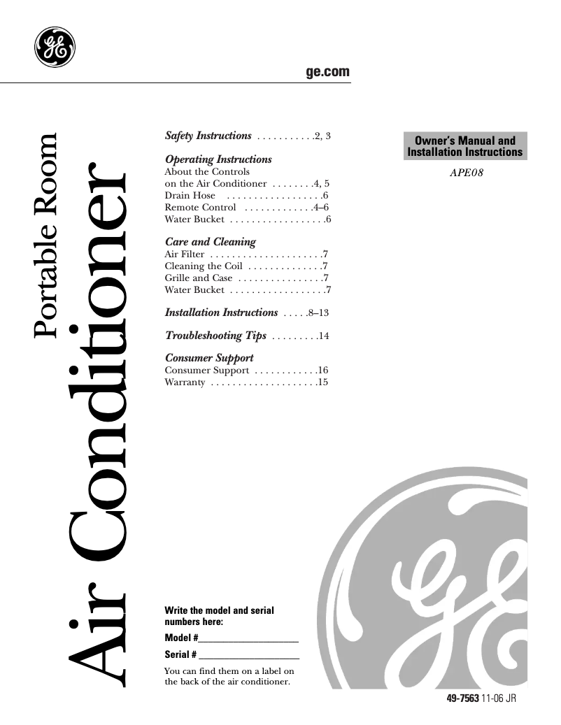 Image de la première page du manuel de l'appareil APE08AK