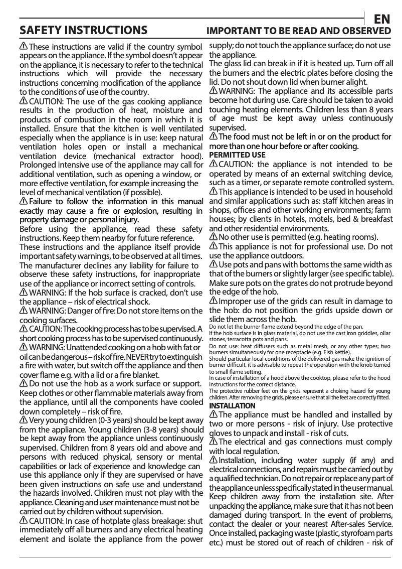 Page 1 de la notice Guide d'installation Whirlpool GOS 6415/NB1