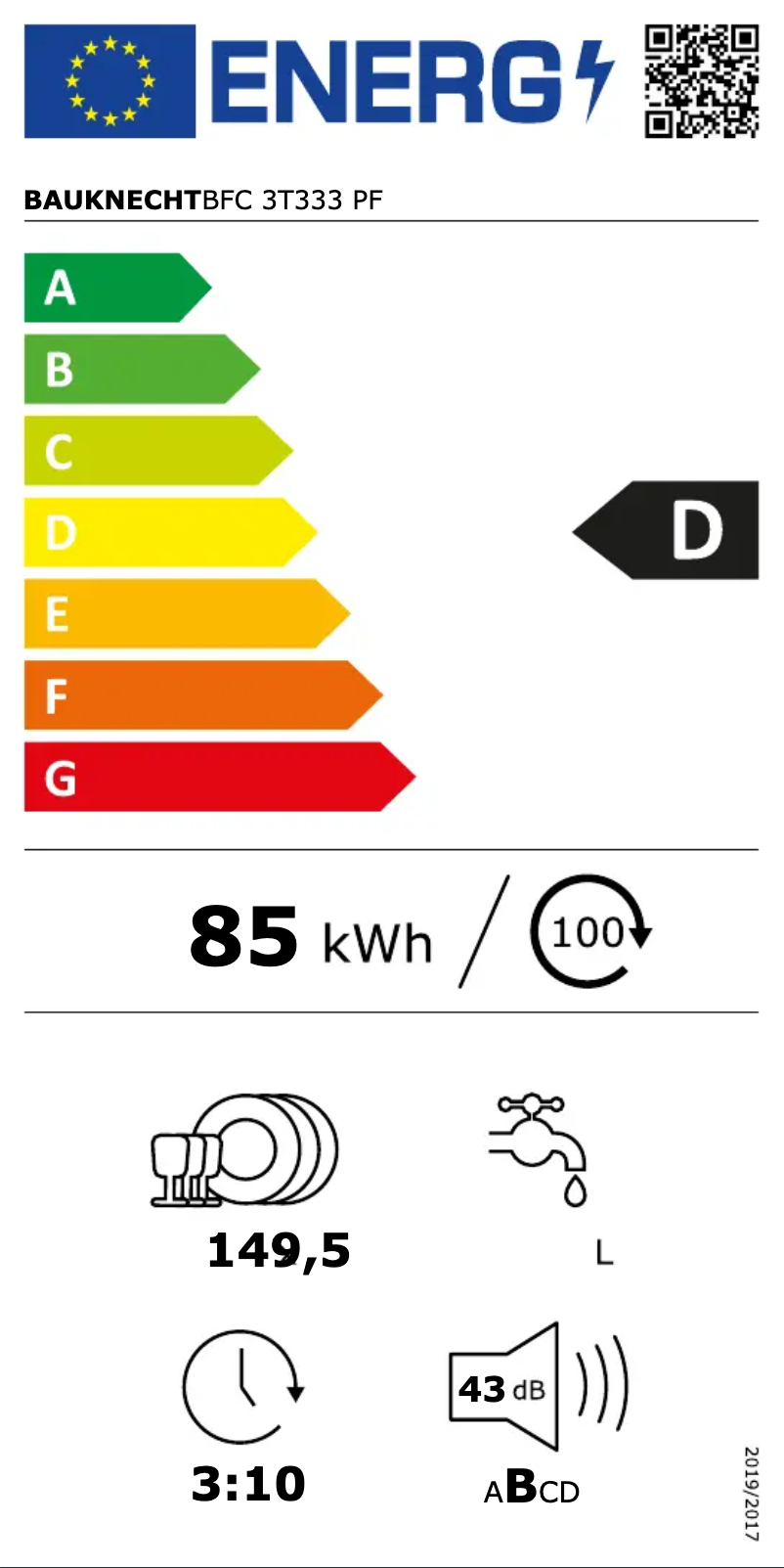 Page 1 de la notice Label énergétique Bauknecht BFC 3T333 PF