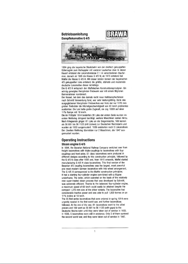 Page n°1 - Manuel utilisateur Brawa 40104 G 4/S