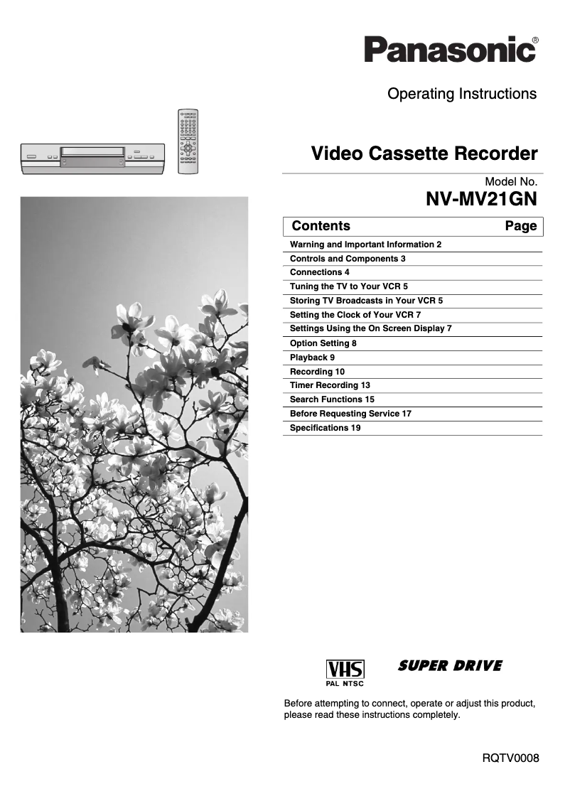 Page 1 de la notice Manuel utilisateur Panasonic NV-MV21GN