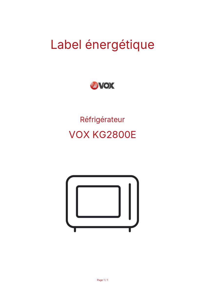 Page n°1 - Label énergétique VOX KG2800E