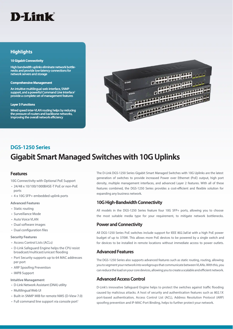 Image de la première page du manuel de l'appareil DGS-1250