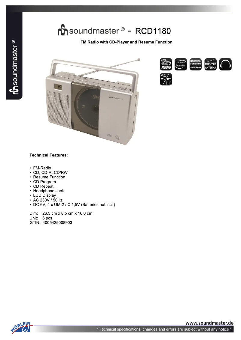 Image de la première page du manuel de l'appareil RCD1180