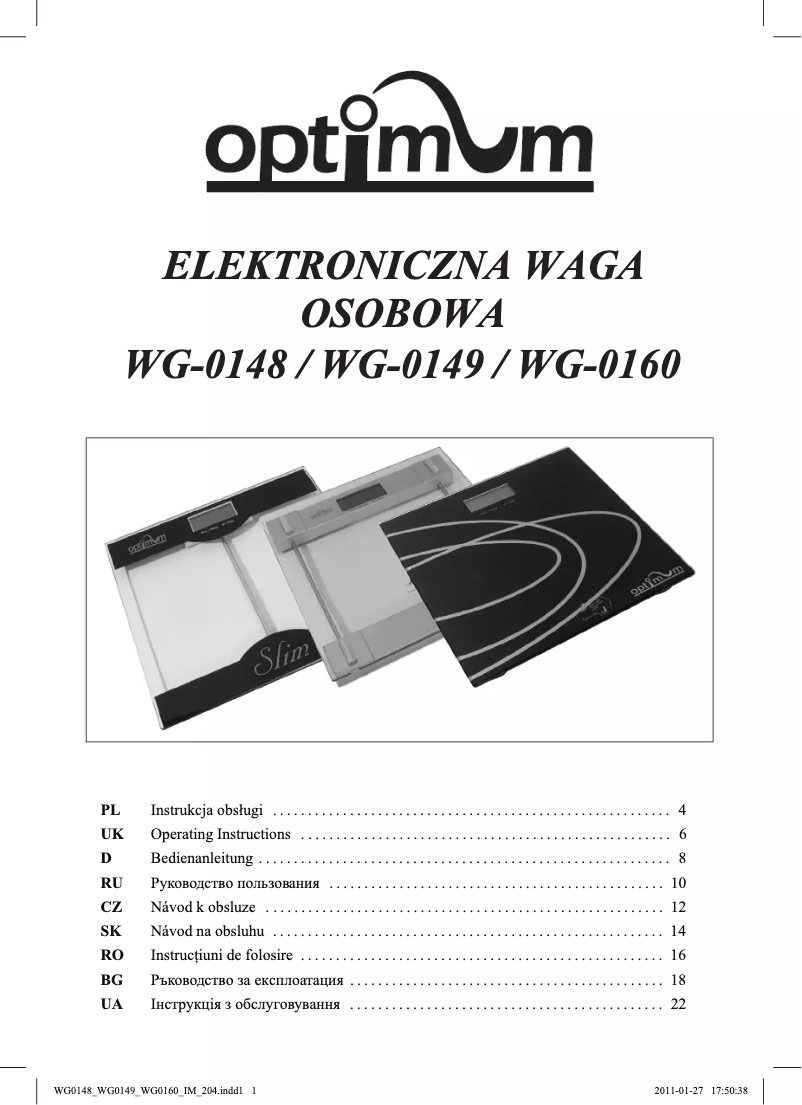 Page n°1 - Manuel utilisateur Optimum WG-0160