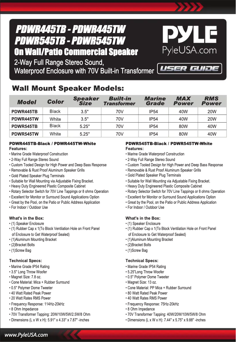 Page 1 de la notice Manuel utilisateur Pyle PDWR445TB