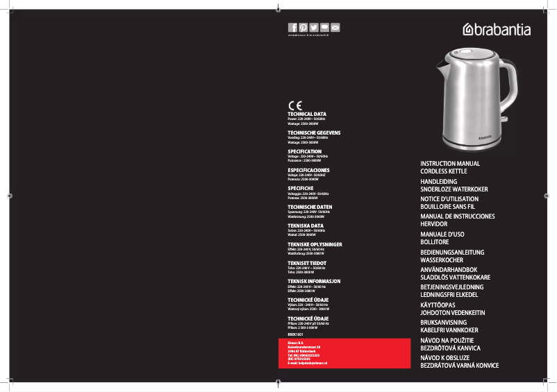Page 1 de la notice Manuel utilisateur Brabantia BBEK1001