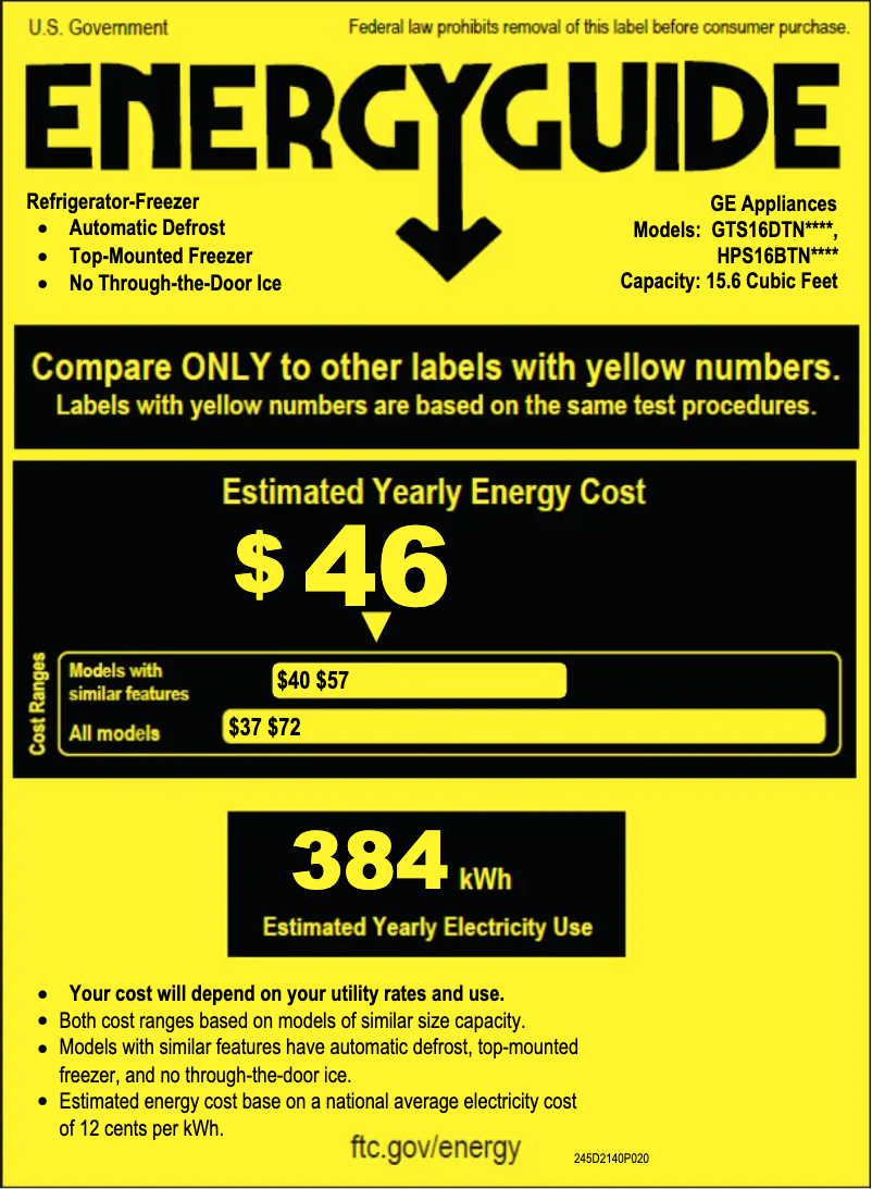 Page n°1 - Label énergétique Hotpoint HPS16BTNRWW