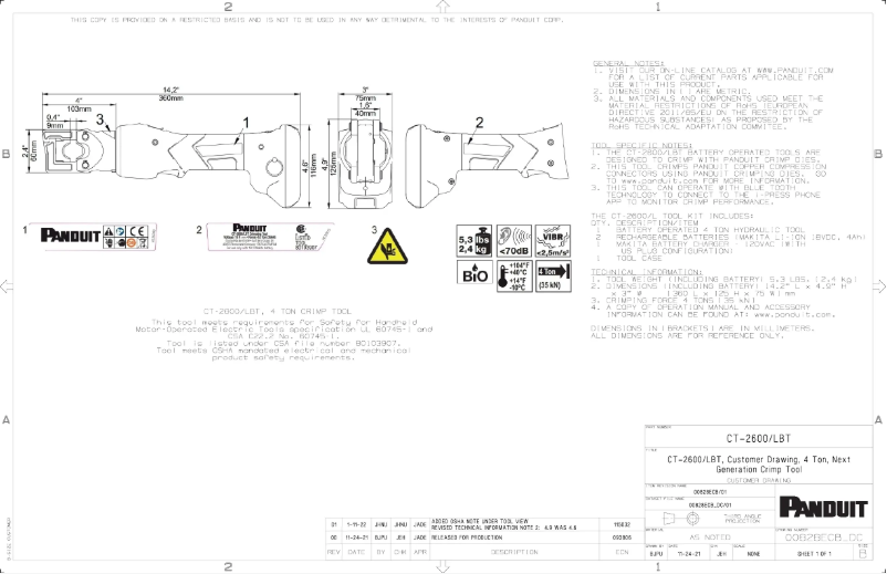Page 1 de la notice Dessin technique Panduit CT-2600/LBT