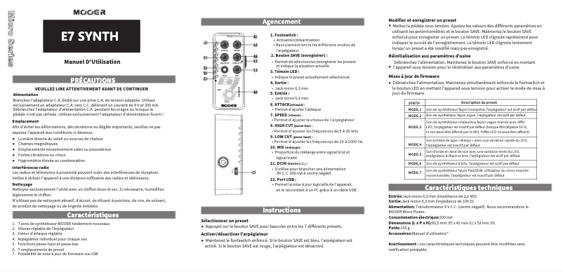 Page n°1 - Manuel utilisateur Mooer E7 Synth