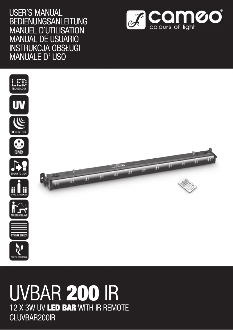 Page 1 de la notice Manuel utilisateur Cameo UV Bar 200 IR