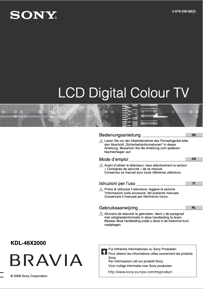 Page 1 de la notice Manuel utilisateur Sony Bravia KDL-46X2000