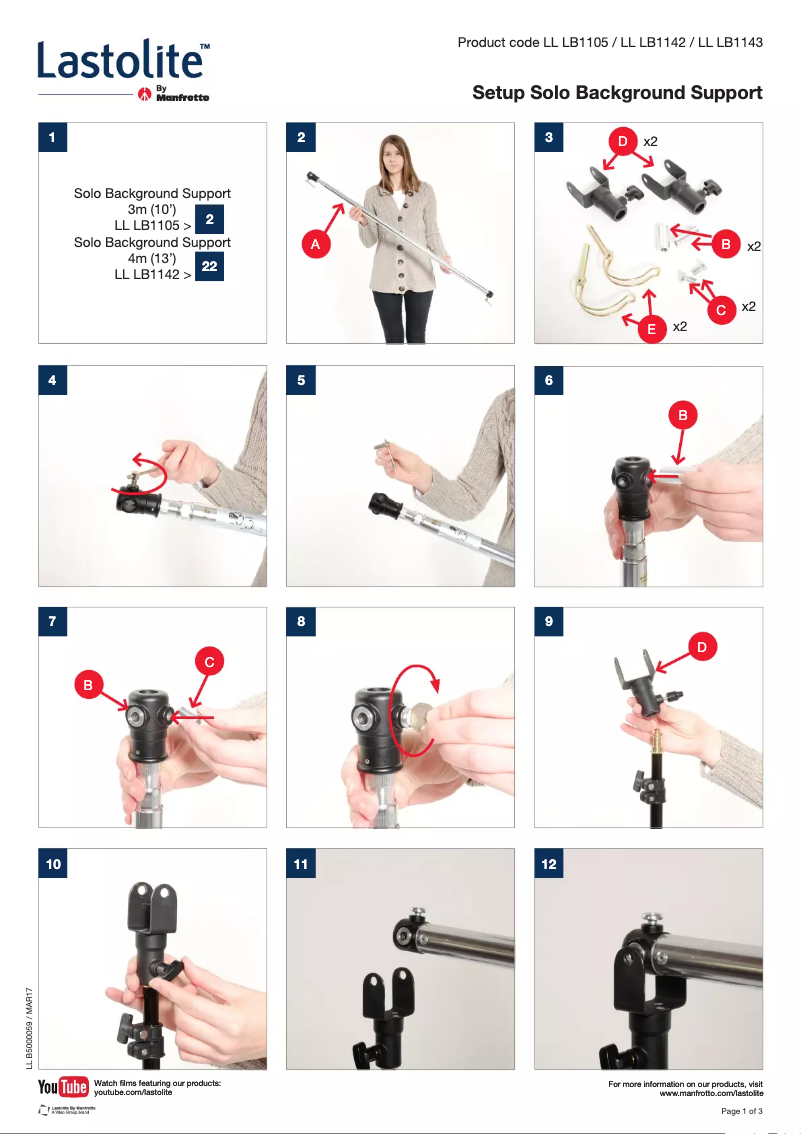 Page 1 de la notice Manuel utilisateur Manfrotto LB1142