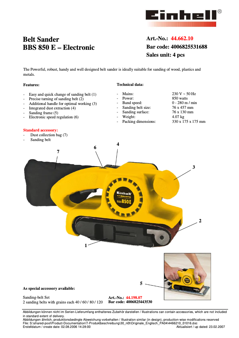 Page n°1 - Manuel utilisateur Bavaria by Einhell BBS 850 E