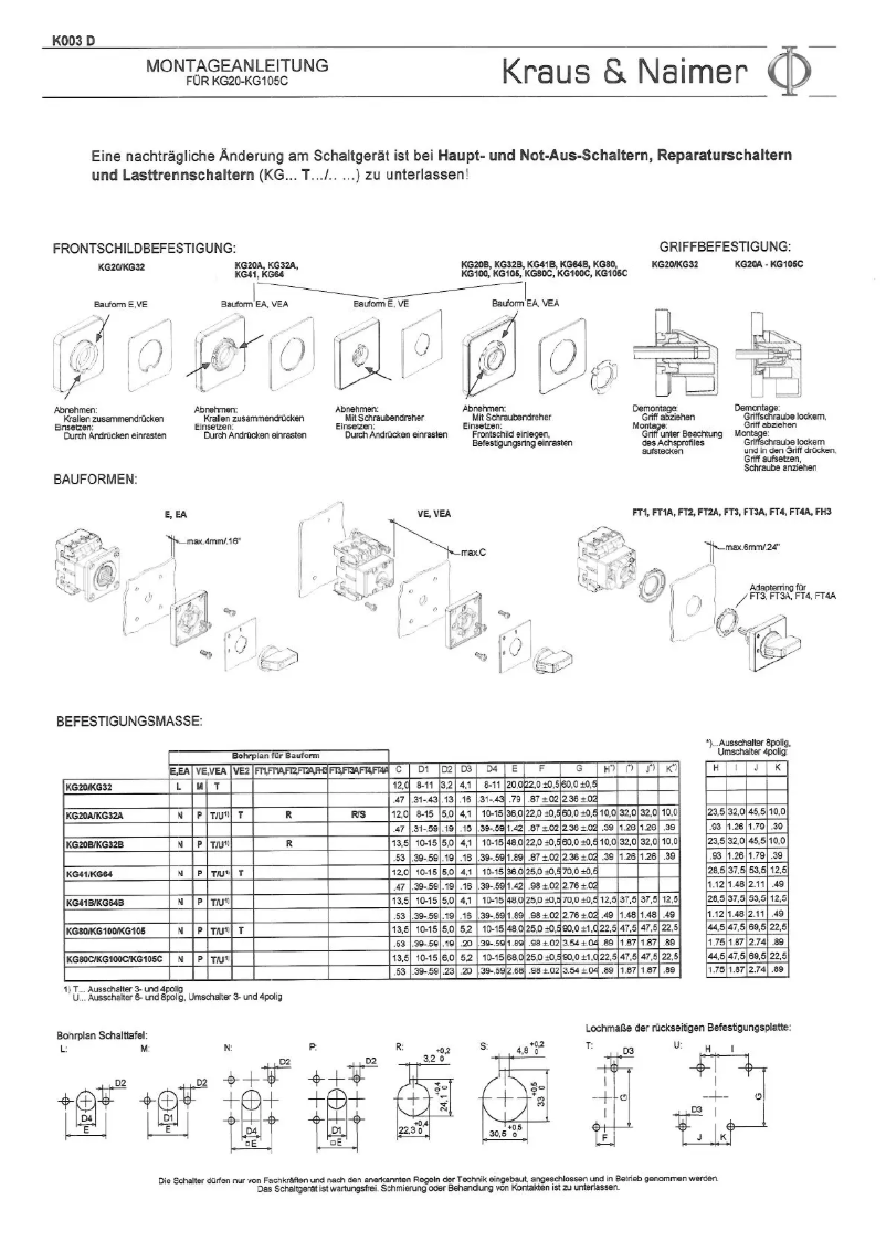 Page n°1 - Manuel utilisateur Kraus & Naimer KG41B.T203/09.VE