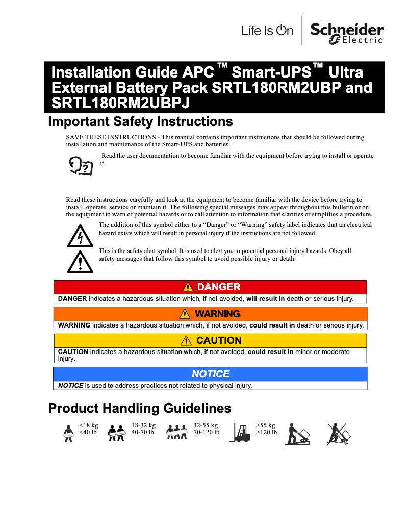 Page 1 de la notice Manuel utilisateur APC Smart-UPS SRTL180RM2UBP