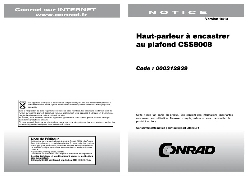 Page n°1 - Manuel utilisateur JBL CSS8008