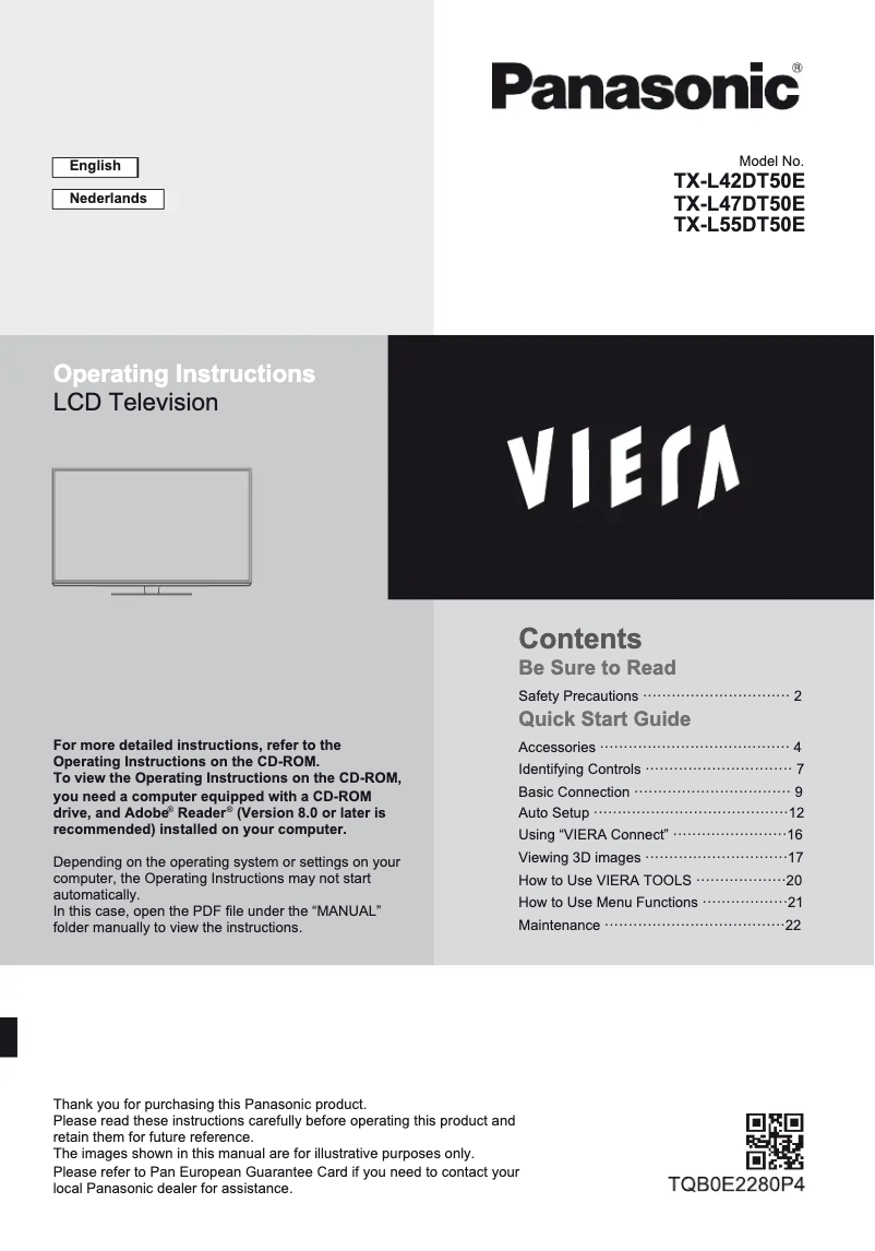 Page 1 de la notice Manuel utilisateur Panasonic Viera TX-L42DT50E