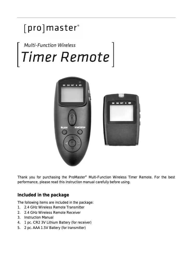 Image de la première page du manuel de l'appareil Timer Remote