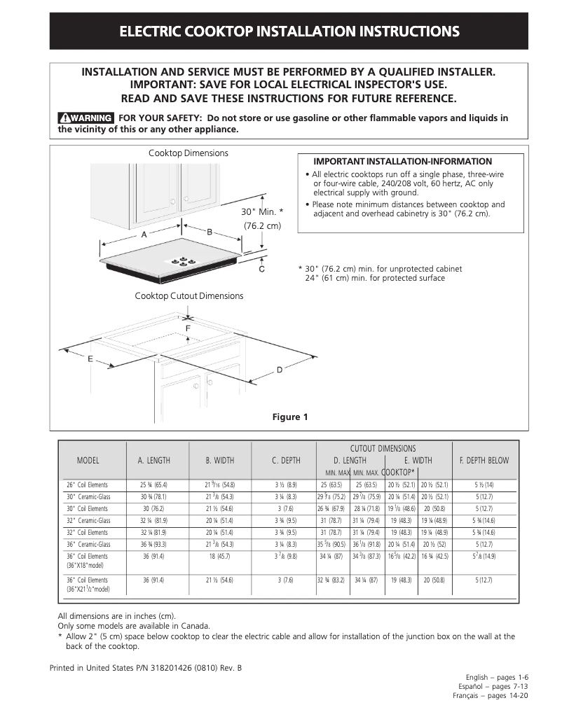 Page 1 de la notice Guide d'installation Frigidaire FFEC3205LS