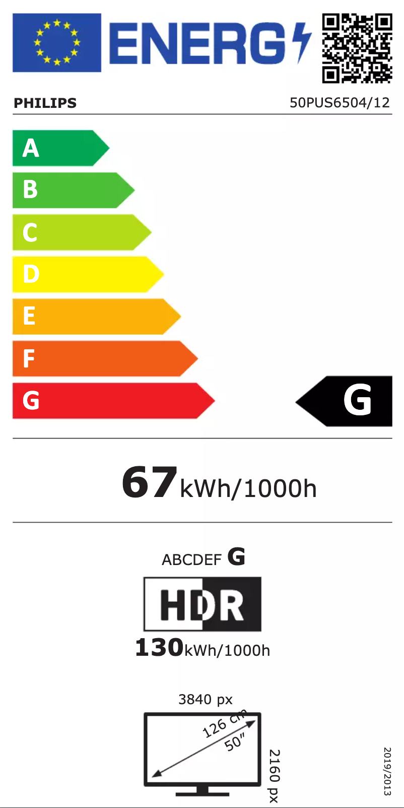 Page n°1 - Label énergétique Philips 50PUS6504