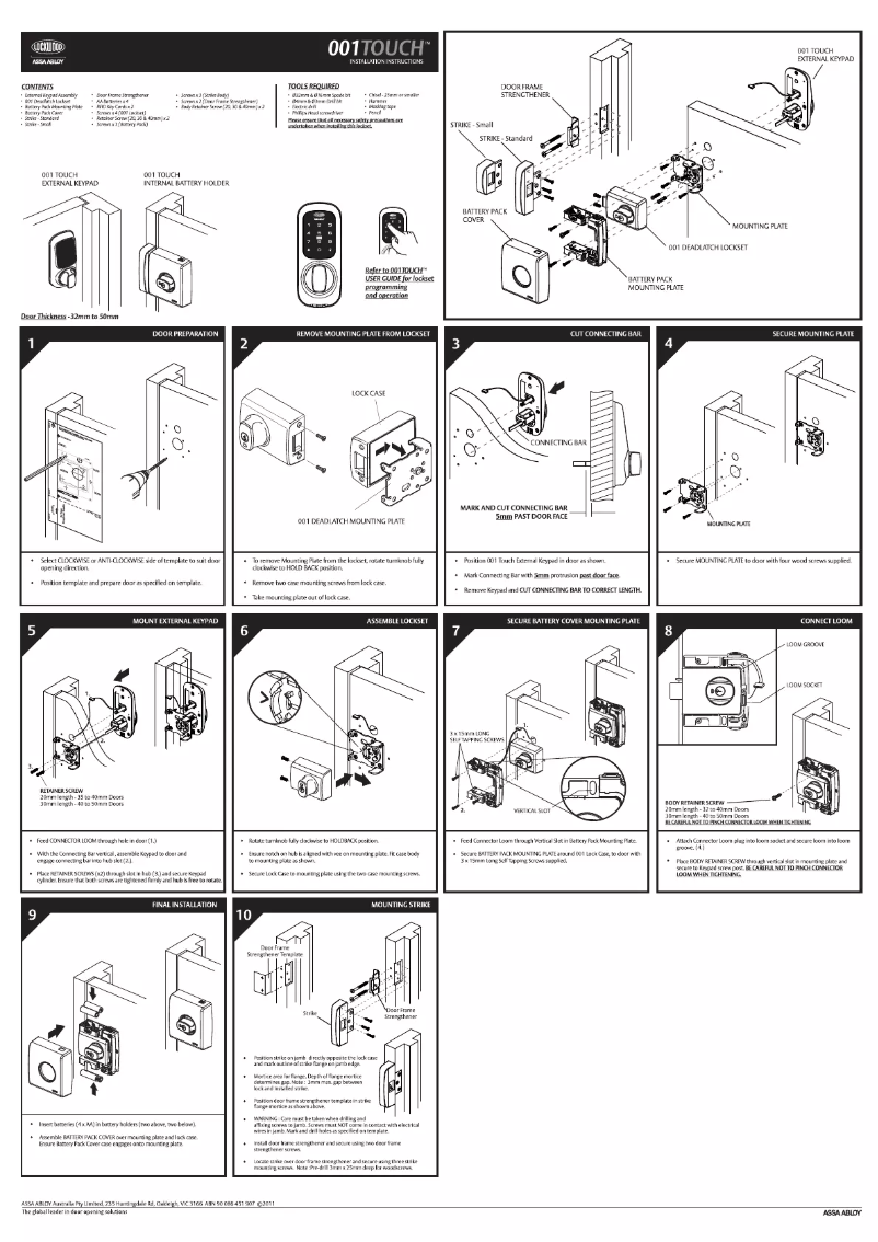 Page 1 de la notice Manuel utilisateur Lockwood 001 Touch