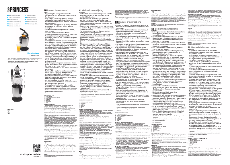 Page 1 de la notice Manuel utilisateur Princess Champion Juicer 201852