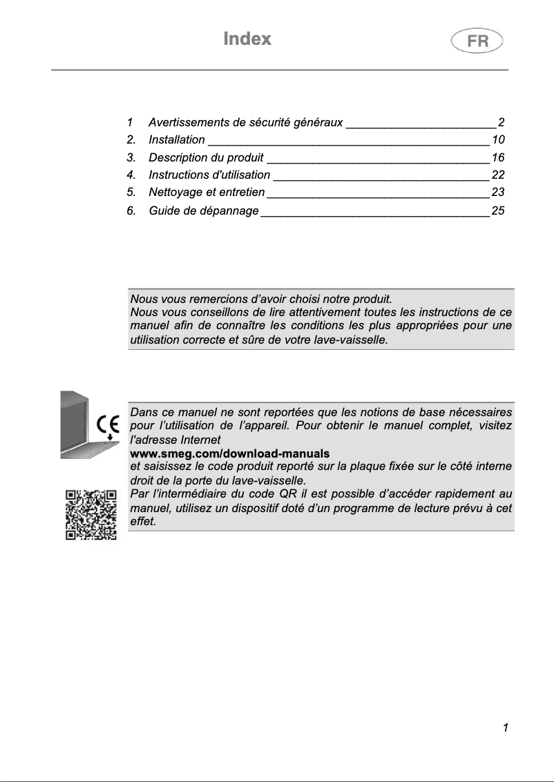 Page 1 de la notice Manuel utilisateur Smeg LVSP345BQX