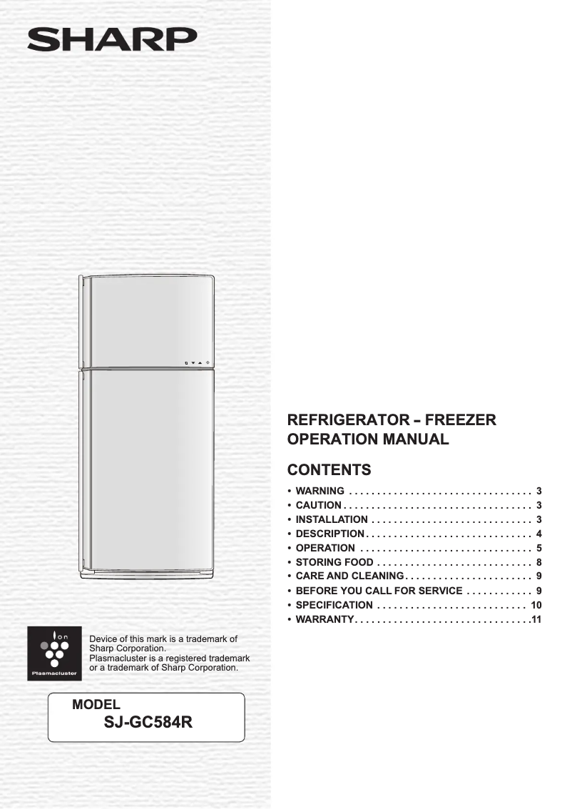 Page 1 de la notice Manuel utilisateur Sharp SJ-GC584R